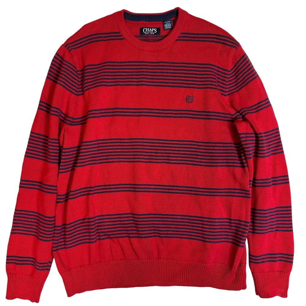 Ralph Lauren Chaps Crewneck Sweater Mens XL Business Casual Preppy Crest Striped